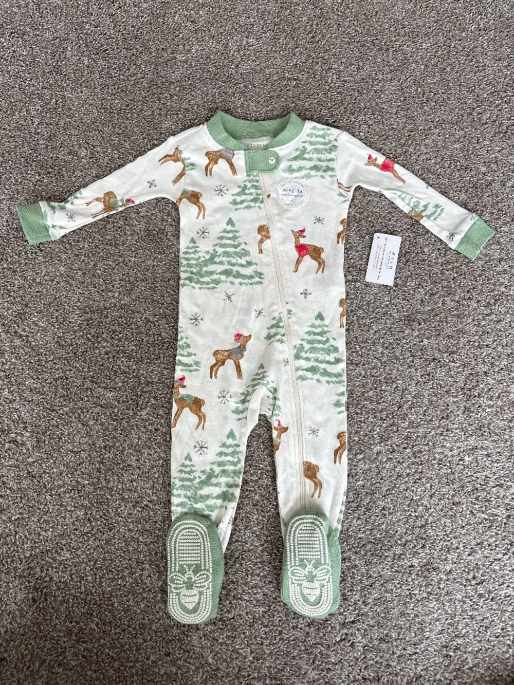 Burt’s bees baby Christmas tree & reindeer aesthetic zipper footed pajama 3-6